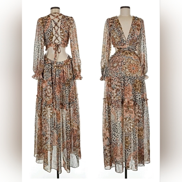 Aakaa Dresses & Skirts - Aakaa Long Sleeve Leopard Print Dress